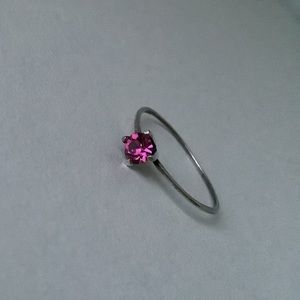 TLC New vintage tiny Barbie pink rose zircon October birthstone silver ring